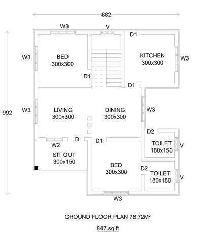 Home plan 847.sq. ft