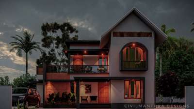 Day and Night- 3D front View of CIVILMANTHRA's New Work #KeralaStyleHouse #keralatraditionalhomes