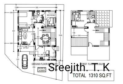 1310 Sqft ൽ  നിർമ്മിക്കാവുന്ന 3 ബെഡ്‌റൂം വീടിന്റെ പ്ലാൻ.