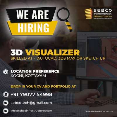 We are hiring..
3D visualizer
 #3dvisualiser #3d #3dsmax #autocad #sketup3d #keralaplanners #HouseDesigns #Designs #exteriordesigns #InteriorDesigner #3dsoftware