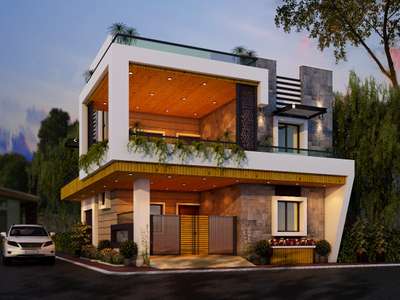 #3D_ELEVATION  #architecturedesigns #luxuryvillas 26x46 modern house with front and side view.
