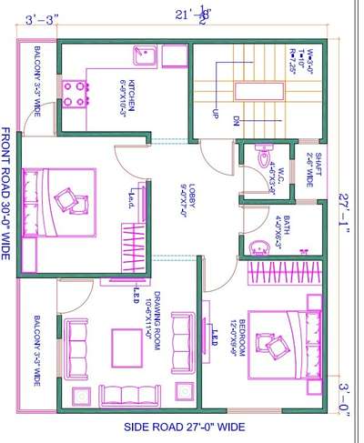 sketch plane of 24'-0"X27'-0".(2bhk)