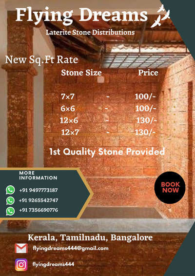 *Laterite Stone Distributions *
Kerala, Tamilnadu, Bangalore Distributions