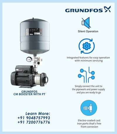 Grundfos Pressure Booster Pumps.
Now Available.
Contact: +91 9048757993, +91 7200776776