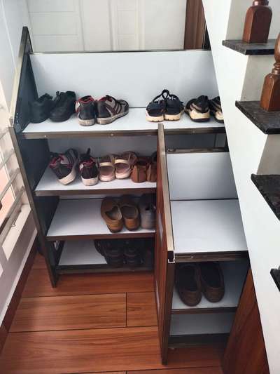 Staircase under shoe rack sliding type #shoerack #staircase #aluminiumfabrication #homeinteriors