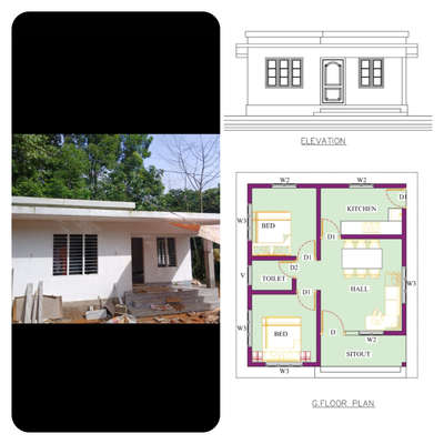 conpleted work$%# plan and elevation @%$ east front$$## 605 sqft. 
For sanction and completion work , contact me.