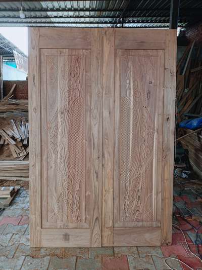this door we make from reclaim teak wood with cnc cutting design asper Clint 3'x7'x1.5 thickness