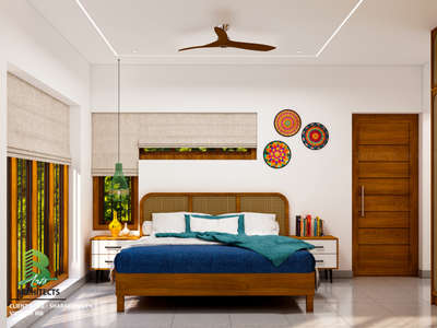 peaceful sanctuary with a touch of global flair! 🛌 
The clean lines, ample light, and colorful mandalas create an inviting and relaxing atmosphere in this lovely bedroom.

Client: Sharafudheen 
Area: GF Master Bedroom