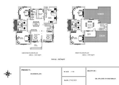 #2d plan  #modernplan #FloorPlans #below3000sqft #4BHKPlans #4bedroomsattached #StudyRoom #poojaspace #OpenKitchnen #Workarea #upperliving #balcony