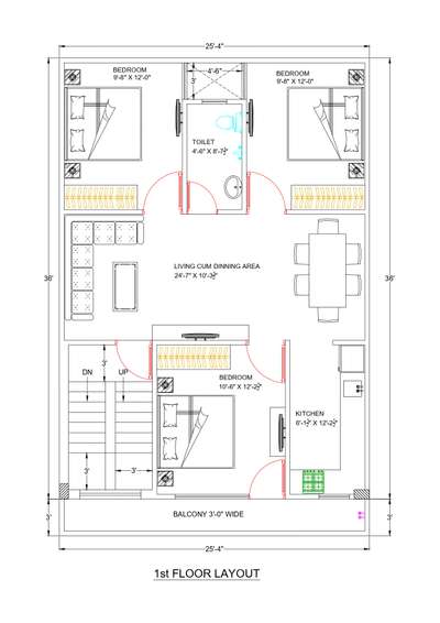 25'-4 x 36' Plot Design with 3'-0" Balcony Coverage 
3 BHK Set with a Big Hall 

Get your House plan at just Affordable Rates 
Whatsapp : 8766286926
We Provide 
2D layouts 
3D Exterior and Interior Design 
2D Interior Designs with Details 
Structural Drawing 

at very affordable rates 
Whatsapp us with your Requirements 
 #HouseDesigns #FloorPlans #layoutdesign