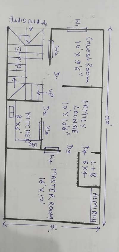 house map of plan area 16'X32'