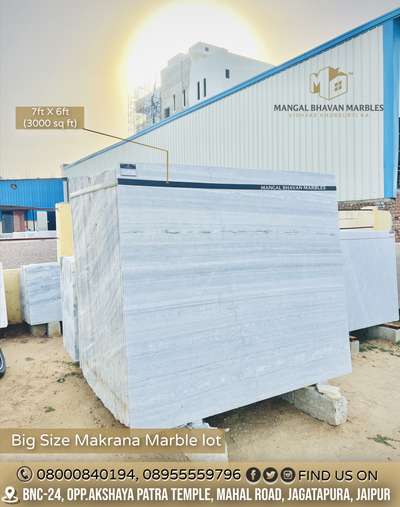 मार्बल चाहिए +91-8955559796 .. Offering A Unique and Beautiful Range Of Makrana Marble in Straight Lining Pettern. 
BIG SIZE SLABS l PREMIUM QUALITY

Size - 7ftx6ft
Slabs - 87 slabs
Quantity - 3000 sq ft
Pettern - Straight Lining 
DM for Price 
#wholesalerofmakranamarble

Makrana Marble is a type of White marble, popular for use in sculpture and building decor. It is mined in the town of Makrana in Rajasthan, India,

DM or Call for Any Inquiry
📞 +918000840194, 08955559796 
📩 mangalbhavanmarbles@gmail.com
🌎 www.mangalbhavanmarbles.com

.
.
.
.
.
.
.
.
.
.
.
.
.
.
.
.
.
.
.
.
#whitemarble #dungrimarble #kitchendesign #kitchentop #stairsdesign #jaipur #jaipurconstruction #pinkcityjaipur #bestgranite #marblehub #homeflooring #bestmarbleforflooring #makranamarble #pwhitegranite #makranawhite #marble #indianmarble #floortiles #homedecor #marblecity #instagramreels #stonehub #tbt #trending #feature #featured #explore 
@mangal_bhavan_marbles