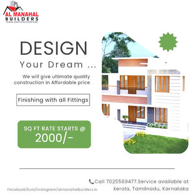AL MANAHAL BUILDERS AND DEVELOPERS Neyyattinkara Tvm is the most reputed construction company in Trivandrum Kerala
We will do ultimate and branded quality construction like Homes, Commercial buildings, Shopping malls, Hospital buildings, Apartments etc we are not build a building for a few years ,we are build for a life time Our sq ft rate packages starts from 2000/- Quality branded construction is our speciality
No compromise with quality .
Design your Dream Residential or commercial building and build most wonderful place in the world at in your land with us.
Call or Wp 7025569477#4BHKPlans  #3BHKHouse  #2BHKHouse   #topbuildersinkerala  #kishorkumartvm  #almanahalbuilders  #simplehome  #BestBuildersInKerala