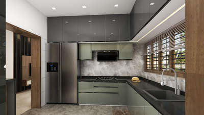 Kitchen Interior...
#KitchenCabinet #KitchenInterior 
#interriordesign #AcrylicFinish 
#olivegreen #LShapeKitchen

[ For online 3D service just send your plan to Whatsapp : 6238684617 ]