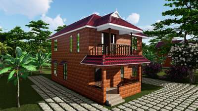3d elevation with laterite stone cladding