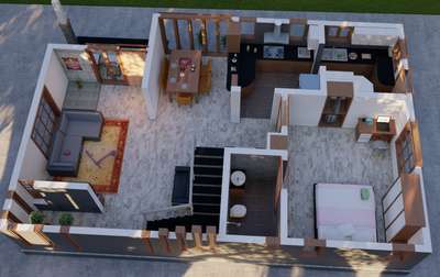 3D Floor Plan of Single storey villa