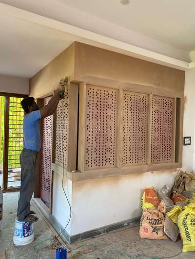 Puja room under construction...
cnc cut partition walls to bring in filtered light.
 #pujaroom #interiors #interiordesign  #architecture #Architect #pujaroomdesign