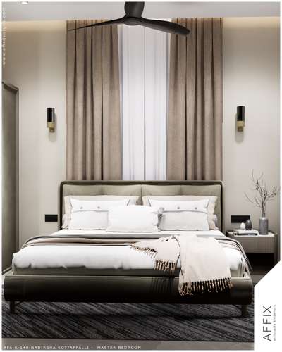 This master bedroom blends soft textures, muted tones, and clean lines — creating a space that feels both modern and restful. From the custom headboard to the long curtains and cozy bedside details, every element is thoughtfully designed for comfort and style. #Architect  #architecturedesigns  #Architectural&Interior  #architectsinkerala  #best_architect