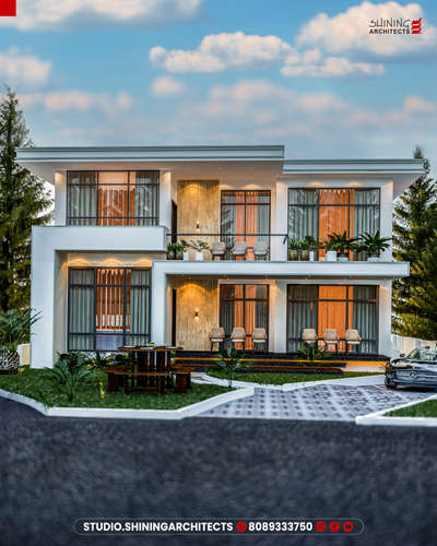 Where Simplicity Meets Sophistication 🏡✨
This stunning elevation is a bold statement in Modern Minimalist Architecture, showcasing a clean linear form, sleek symmetry, and large floor-to-ceiling glass openings that flood the interiors with natural light. The facade embraces a palette of whites and warm stone textures, giving it a sophisticated yet welcoming appeal.

Thoughtfully designed balconies, ambient lighting, and landscape integration enhance the elegance of this design — a perfect fit for urban luxury living with a serene vibe.

Designed by @studio.shiningarchitects

#ModernElevation #MinimalistArchitecture #ContemporaryHome #GlassFacade #UrbanVilla #LuxuryHomeDesign #DoubleFloorHome #ModernHouseInspiration #ArchitecturalBeauty #SymmetryInDesign #ElegantExteriors #KoloDesign #ArchitectsOfInstagram #3DElevation #DreamHouseDesign
🏙️🌿💡🪟