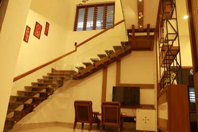steel and wood combination #new_home #StaircaseDesigns #SteelStaircase #GlassStaircase