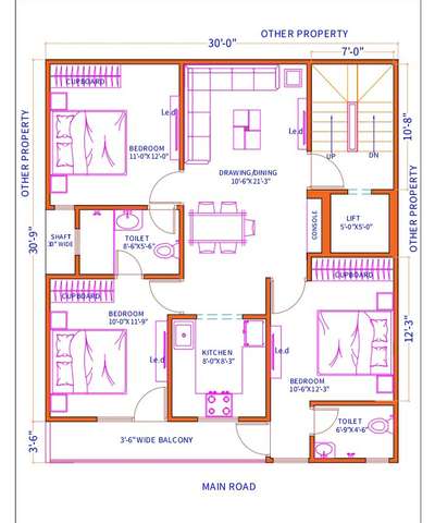 Sketch plan of 30'x30' (3bhk)