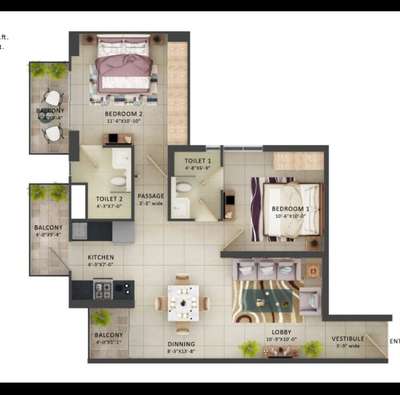 iska interior karwana h 

bathroom modern seperated by glass 
Pooja room 
dining table space , 4seater 
wardrobe both room with work from home /study table in both room / 1 room atleast 
kitchen 
storage space 
nd bed for rooms