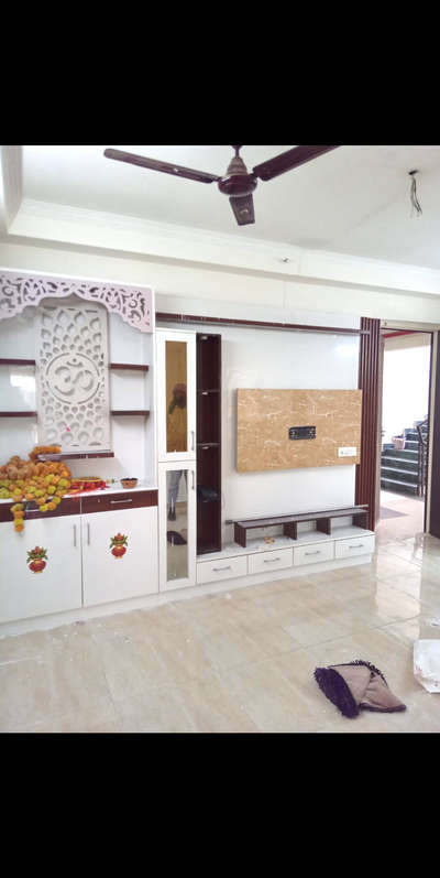 # mandir design with tv unit #WardrobeDesigns  #ModularKitchen .