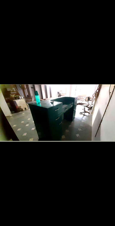 High Gloss Green Reception Counter with Golden Border #InteriorDream