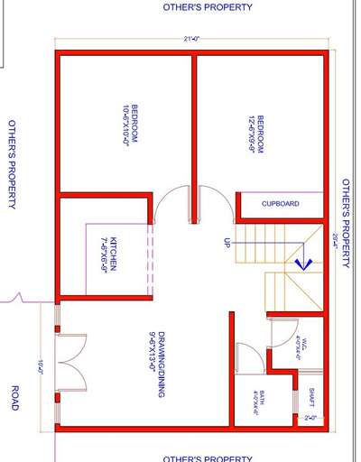 sketch plane of 21'-0"X24'-0".(2bhk)