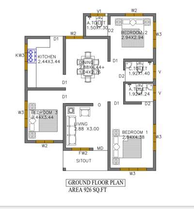 #SingleFloorHouse _ Area 926 sq.ft
# west facing