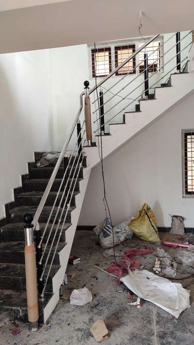 stair steel work with wood post