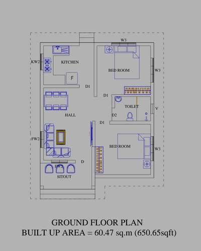 2 bhk  # 650 sqft