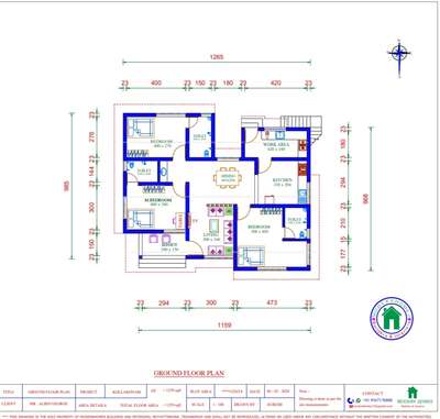 7 cent വസ്തുവിൽ 1259 sqft വിസ്തീർണ്ണമുള്ള  3 BHK തെക്ക് ഭർശനമുള്ള വീട്.