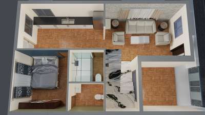 Section view of the layout with furniture and textures. Front elevation of same coming tomorrow. To get your house interior or exterior design, feel free to call/what's app 8295850627. 🙂 #interiordesign  #3DKitchenPlan  #3delevation #exteriordesign #walkthrough_animations #interiordesign#2DPlans