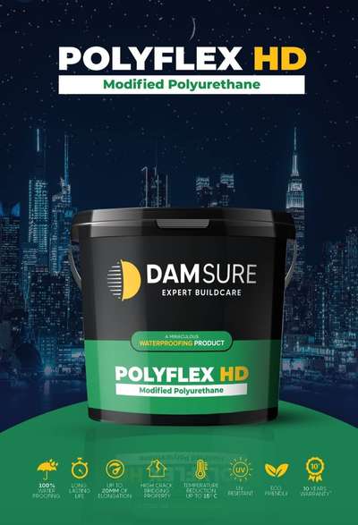 *Polyflex HD (PU) weather proof coating *
This is our mid range product in PU weather proofing coating. This treatment comprises of 6 layers (3 coat primer with 45 GSM Fibre mesh & 100 GSM Recron mat + 3 coats of PU). This treatment is used in Roofs,  Terraces, Balconies etc where you have issues like cracks, leaks, dampness, heat etc. We give you 20 years (10 years product + service & after that 10 years service) warranty for this product.
