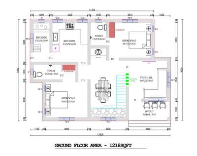 1218Sqft 2bhk home plan