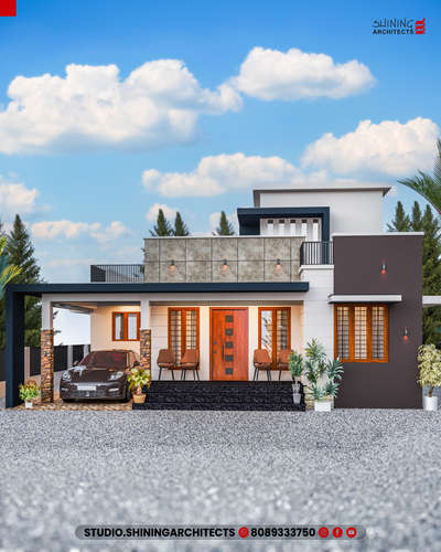 ✨ Minimalism at its Boldest! ✨
This modern flat-roof elevation is designed for those who love **clean lines, strong contrasts, and functional beauty 🏡🌿. The combination of dark and light tones, along with stone textures, creates a striking balance of elegance and strength.

A sleek car porch with stone-clad pillars, wide entrance steps, and a simple box geometry define the true spirit of contemporary design. The open terrace offers versatile space, making this home perfect for modern family living with a touch of luxury 🌅🌱.

🔹 Style:Contemporary Minimalist Villa
🔹 Key Features: Flat roof, bold geometric volumes, stone cladding, elegant lighting accents, and open terrace design.

#ModernHomeDesign #FlatRoofVilla #ContemporaryElevation #MinimalistArchitecture #LuxuryVillaKerala #ArchitecturalElegance #StoneCladdingDesign #ModernHouseKerala #FrontElevationDesign #SleekArchitecture #ModernLifestyleHomes #DreamHomeDesign #VillaArchitecture