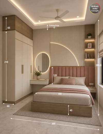 Luxury Wardrobe Design with Study Table | Modern Bedroom Interior Measurements (CM) | Space Saving Design

Description:
Looking for a smart and luxury bedroom wardrobe design with study setup? ✨

This redesigned premium bedroom concept features:
✔ Large wardrobe with practical storage
✔ Attached study table setup
✔ Open display shelves with warm LED lights
✔ Premium wood + cream finish
✔ False ceiling lighting
✔ Clean measurement layout in CM for easy execution

📏 Cutting List (Approx. in CM):
• Total Room Height: 305 CM
• Ceiling Drop: 15 CM
• Wardrobe Height: 210 CM
• Loft Height: 60 CM
• Wardrobe Width: 180 CM
• Study Table Width: 120 CM
• Side Shelf Depth: 45 CM