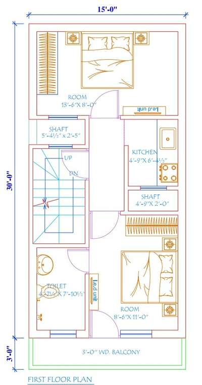 Sketch plan of 15'-0"x31'-0"
2 bhk