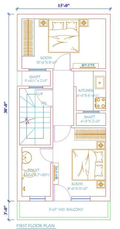 Sketch plan of 15'-0"x31'-0"
2 bhk