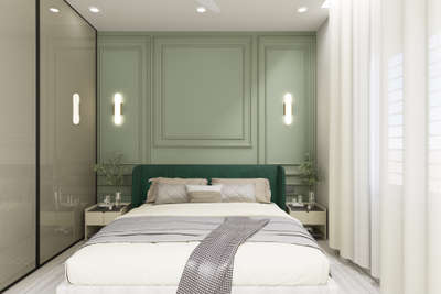 Green bedroom 
 #BedroomDecor  #MasterBedroom  #KingsizeBedroom  #BedroomDesigns  #BedroomIdeas  #WoodenBeds  #BedroomCeilingDesign  #ModernBedMaking  #bedroominteriors