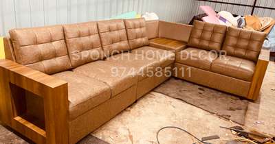 Pocket spring corner sofa #wooden handrest