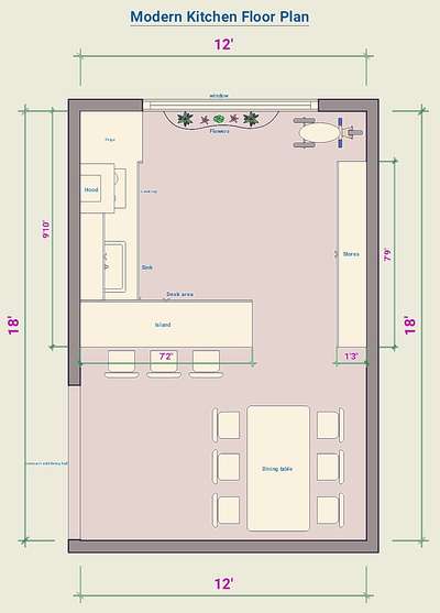 Modern Kitchen Floor Plan Area (216 ft*2)