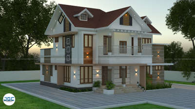 # modern house elevation with truss work # 3d house elevation #gable roof