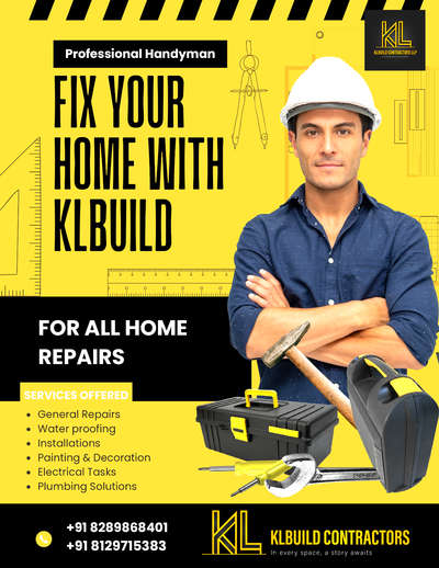 🛠️ Need Help with Repairs or Fixing Things?
Call a Trusted Handyman Today! 👨‍🔧

We do:
✔️ Electrical Repairs
✔️ Plumbing Work
✔️ Door & Window Fixes
✔️ Painting & Carpentry
✔️ Home & Office Maintenance

📍Available in Ottapalam & Nearby Areas

✅ Fast • Honest • Affordable

#HandymanService #FixItNow #HomeRepair #MaintenanceService #QuickFix #KLBuild #Palakkad #HomeCare #AffordableService