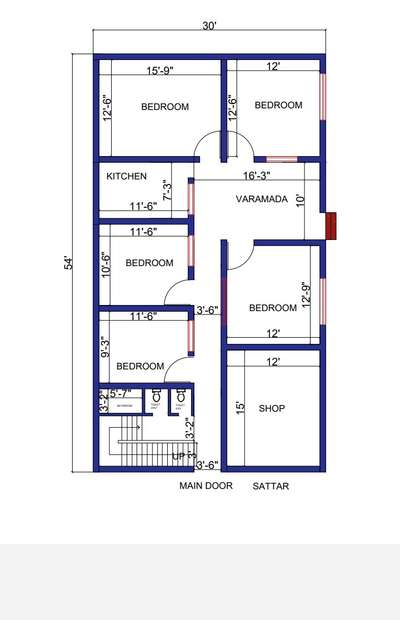 #54x30  #2d house plan