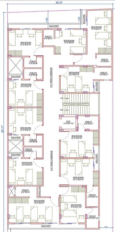 # Call Now 9649489706. 👇👇
# 40x80 Feet Plot Boy's Hostel Planning.
 # First Floor Planning.