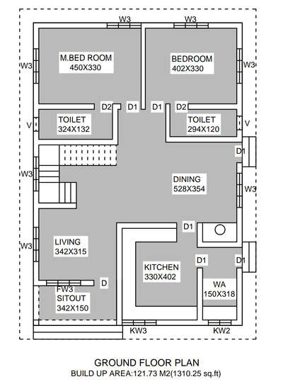 #1310sqft  #2D house plan  #2BHKHouse