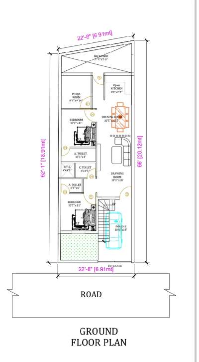 22'x63' sqft house plan...  #2DPlans #FloorPlans #HouseDesigns