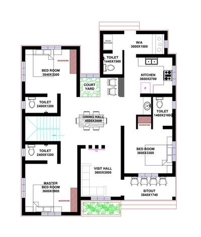 1526Sqft 3Bhk Home Plan